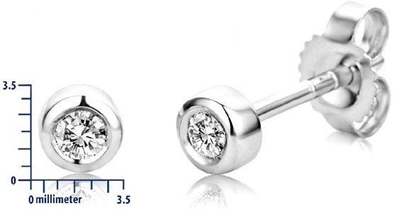 Miore 9 kt (375) White Gold Stud Earrings with 0.10 ct Diamond for Women, 3.5mm - Image 3