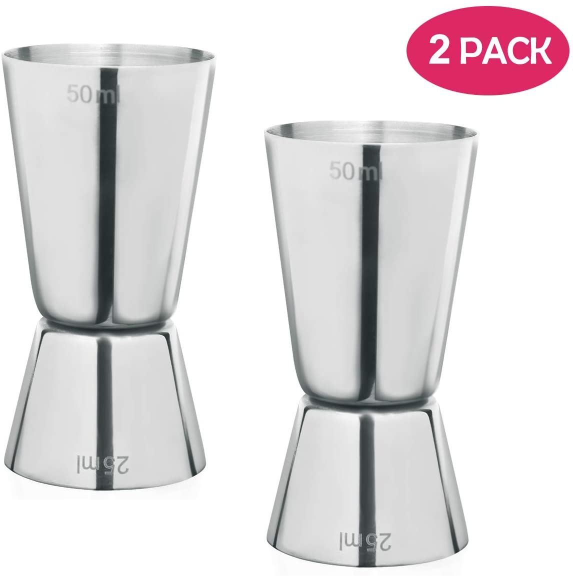 304 Stainless Steel Jigger Spirit Measure Dual Cocktail Measuring Cup 25/50ml Double-side Liquor Cocktail Mixer Cups Shot Measure for Bar Home Bartender Party Wine Drink Set of 2 by KAISHANE