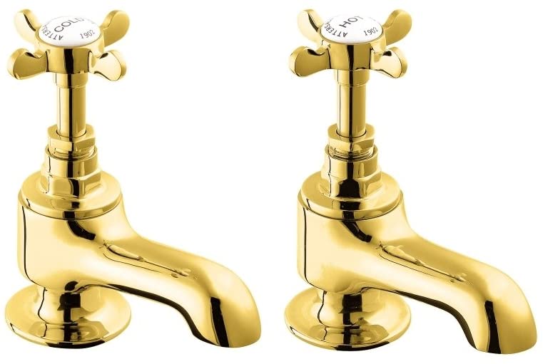 Deva CR20/501 Coronation Style Bath Taps with Gold Finish Hot & Cold Traditional Edwardian Era Cross Handle Brass Tub Pillar Bathroom Filler Tap