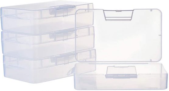 BENECREAT 4 Pack 16x9x4cm Large Clear Plastic Box Container Clear Storage Organizer with Hinged Lid for Small Craft Accessories Office Supplies Clips