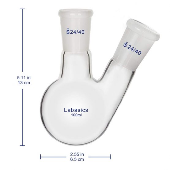 Labasics Glass 100ml 2 Neck Round Bottom Flask RBF, with 24/40 Center and Side Standard Taper Outer Joint, 100ml - Image 4