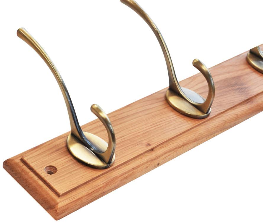 Keypak 6 Hook Oak Effect Wall Mounted Coat Rack with Victorian Antique Brass Hooks, Heavy Duty Wooden Board for Coats Hats - Image 2