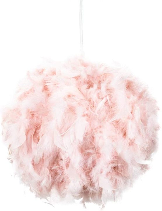 Eye-Catching and Modern Real Natural Pink Feather Decorated Small Pendant Light Shade 40watt Maximum Perfect Statement Piece 25cm Diameter by Happy Homewares