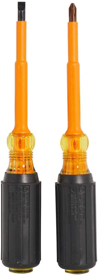 KLEIN TOOLS 2-Piece Set of 4" Insulated Screwdrivers Klein Tools 33532-INS, Orange Shank, Black, Yellow Handle, Gray Bits, Pack of 1 - Image 3