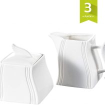 MALACASA, Series Flora, 3-Piece Ivory White Porcelain Cream & Sugar Sets for Coffee and Tea Included 1-Piece Milk Jug and 1-Set Sugar Pot with Lid