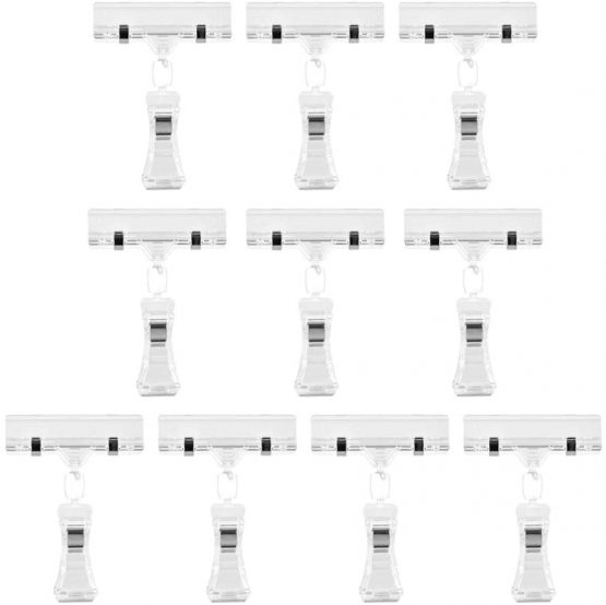 NUOBESTY Label Clips, Plastic Rotatable Clip-on Style Merchandise Sign Transparent Note Card Fixator Paper Holder Price Tag Clamp for Market Home Shooping Mall - 10PCS - Image 2