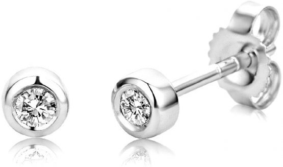 Miore 9 kt (375) White Gold Stud Earrings with 0.10 ct Diamond for Women, 3.5mm
