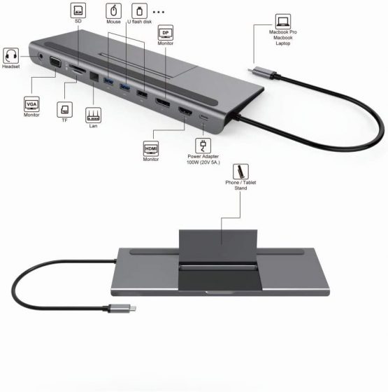 PremiumCord USB-C MST Docking Station for Notebook, 4K HDMI, DisplayPort, VGA, 2X USB 3.0, Gigabit RJ45, SD, Audio, PD, Full HD, Aluminium Housing, Cable Length 20 cm - Image 4