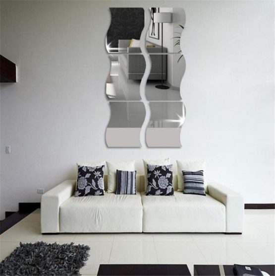 3D Wavy Mirror Wall Stickers, 6PCS Mirror Art DIY Home Decorative Acrylic Mirror Wall Sheet Plastic Mirror Tiles for Home Living Room Bedroom Sofa TV Setting Wall Decoration Decor Decal - Image 2