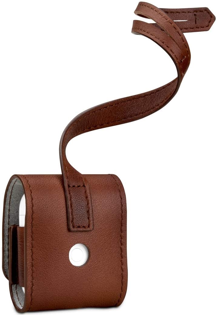 StilGut Leather Case for Apple AirPods 2. Generation, AirPods 2 Case with Leather-Band, Cognac Brown, Cognac - with leather strap - Image 3