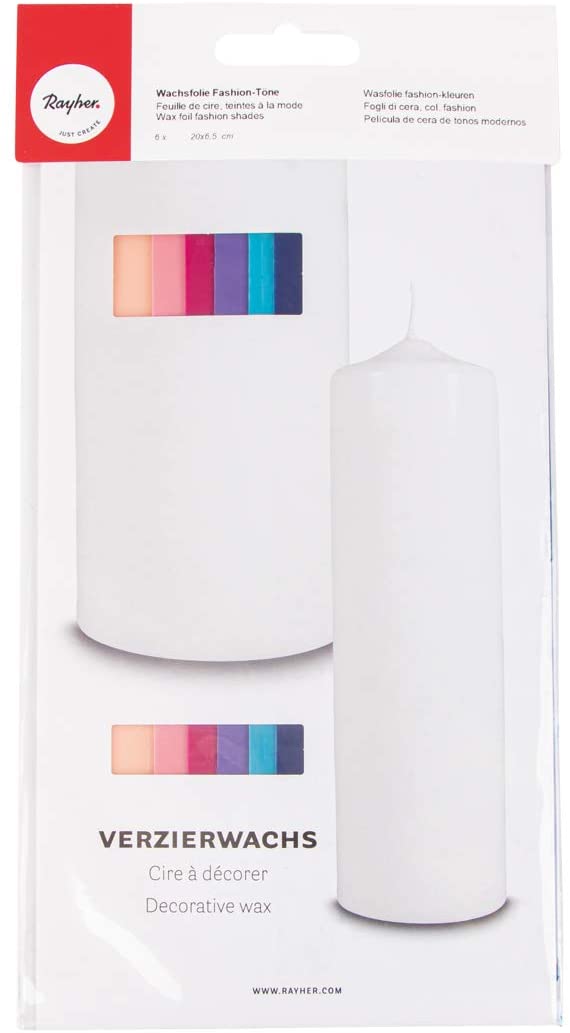 Rayher 6 Wax Sheets for Candle Making and Crafting Wax Embellishments for Candles assorted colours, 20x6.5cm, 3102500