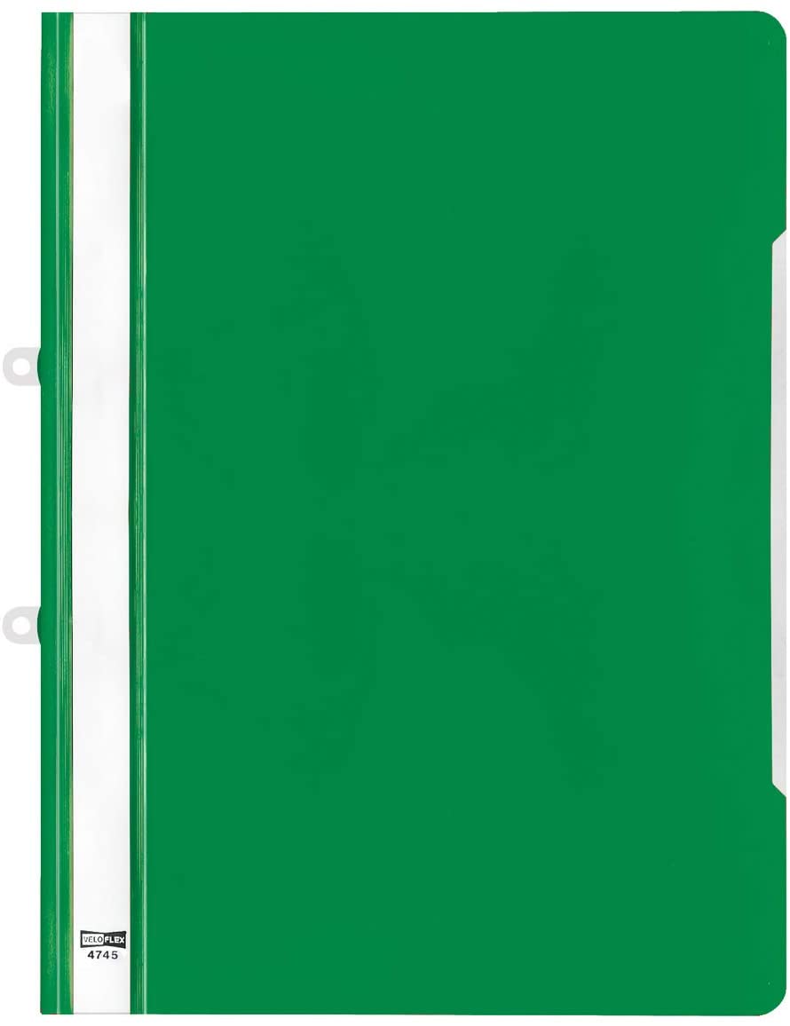 VELOFLEX 4745040 Portfolio File DIN A4 PVC Transparent Cover with Labelling Strips Green Pack of 20