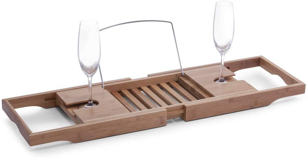 Zeller 13606 Bamboo/Metal Chromed Bathtub Tray, Wood, 70-105 x 22 x 4 cm, 28 x 28 x 13 cm