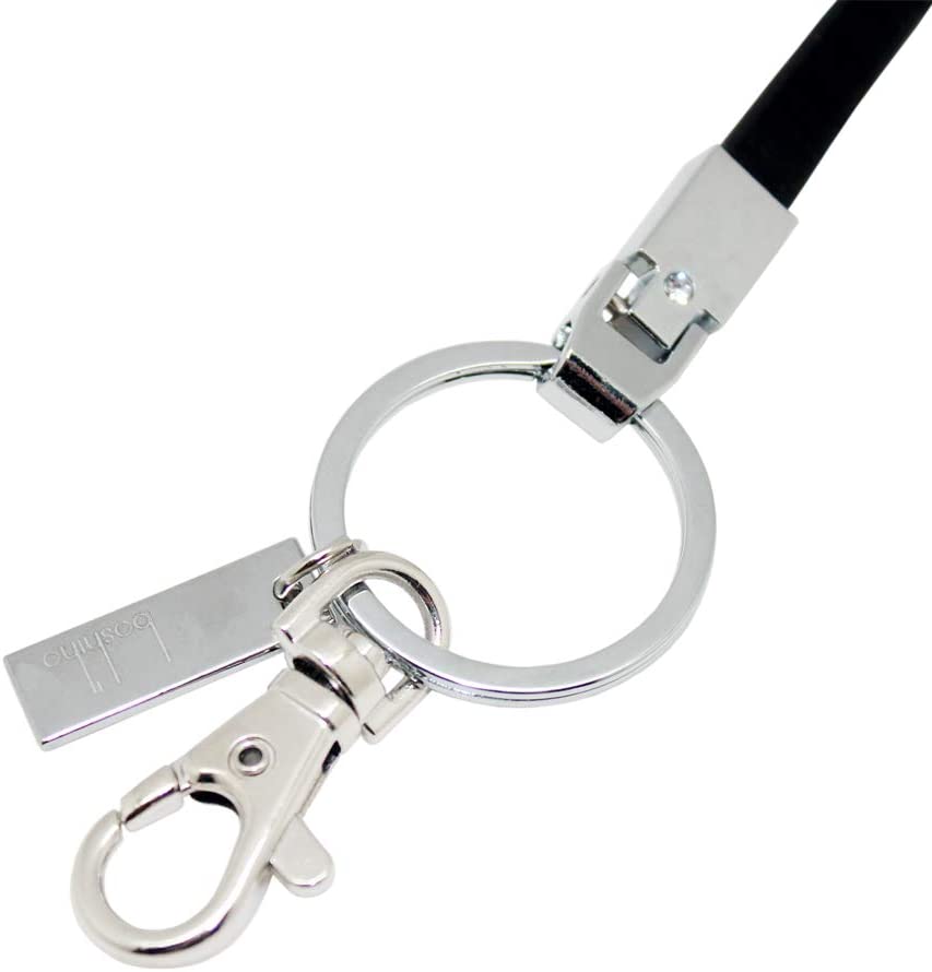PU Leather Neck Lanyard Strap: Boshiho Office Flat Lanyard Neck Unisex with Strong Metal Clip and Keyring for Keys Card Holder ID Badge Holder USB(Black) - Image 3
