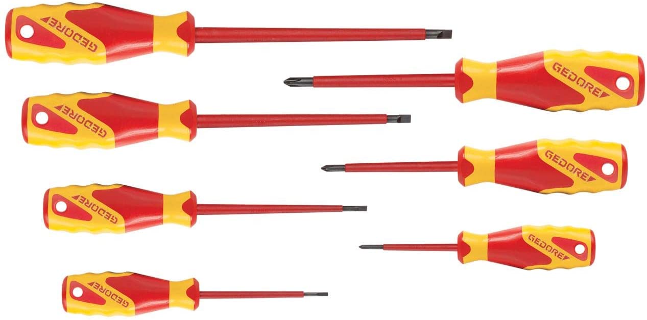 Gedore VDE2170-2160 PH-077/1616048 VDE Power Grip Screwdriver Set, Red and Yellow, 4 VDE-Schlitz- / 3 VDE-Kreuzschlitzschraubendreher