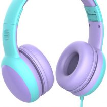 gorsun Kids Headphones with limited volume, Children Headphone with decorative ears Ear, kids headphones for boys and girls, Wired Headset for children-Purple