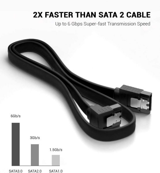 KUYiA SATA Cable III, 35cm Locking Latch Straight to 90 Degree Right Angled 6Gbps Data Leads, HDD SSD DVD Writer Connection Cord Metal Clip L-Type Connector, Compatible Up to Serial ATA/ 600 – 3 Pack - Image 3