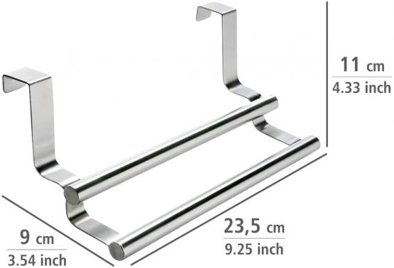 Wenko 79172100 Twin door towel rail, with 2 rods, Towel Rail For Cabinet Doors, Stainless Steel, 23.5 x 10.5 x 8.5 cm, Matt Silver - Image 4