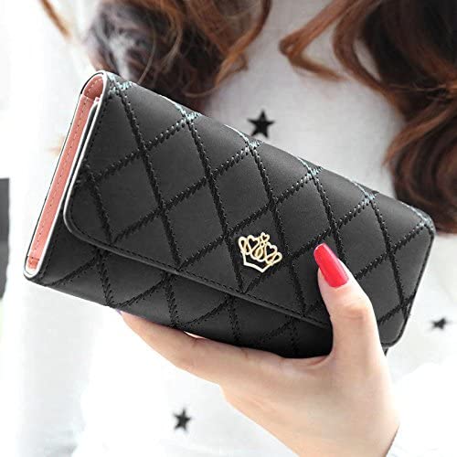 Symphonyw PU Leather Wallet Crown Women Ladies Girls Purse,Long Fashion Crown Female's Handbag Money Bag, Black - Image 3