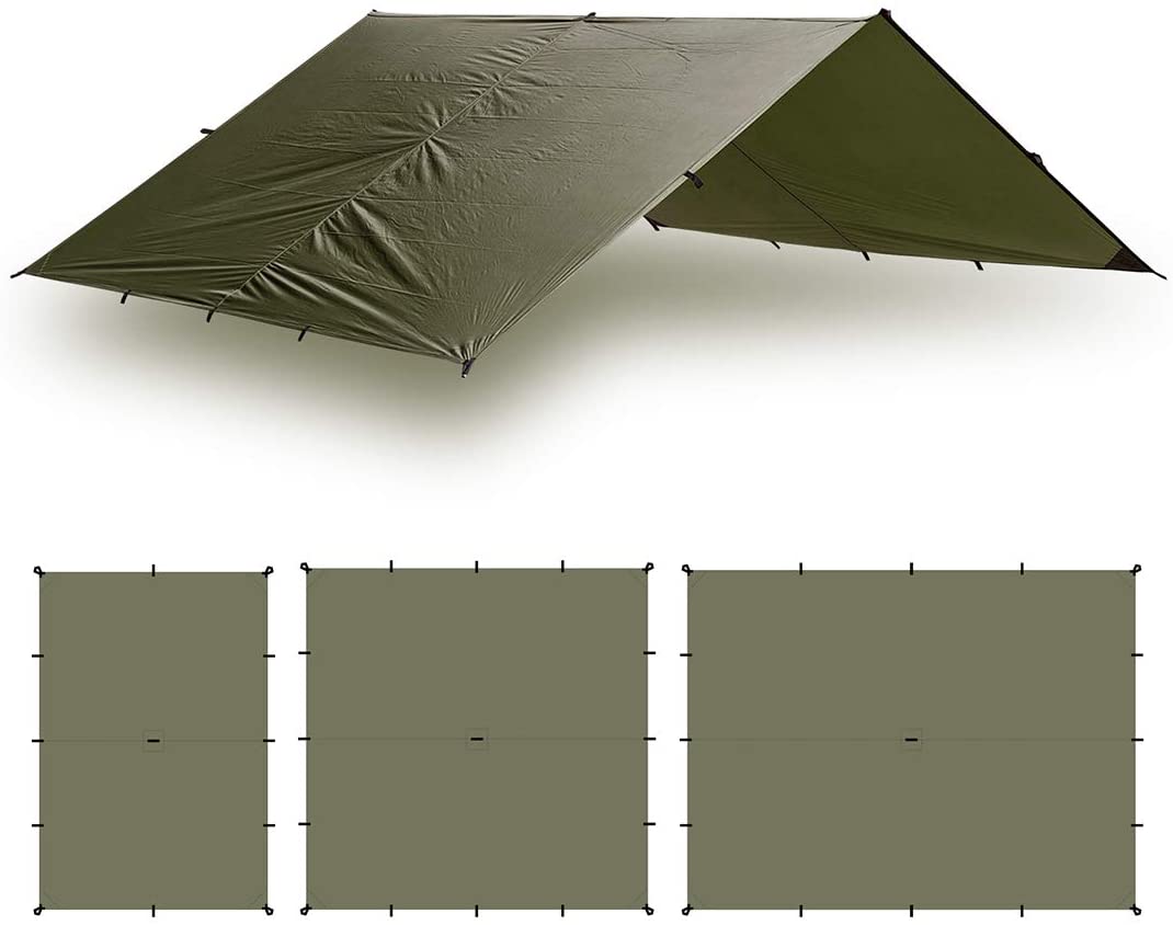 Aqua Quest Guide Tarp - 100% Waterproof Ultralight RipStop SilNylon Backpacking Rain Fly -(Olive Drab, 3 x 3)