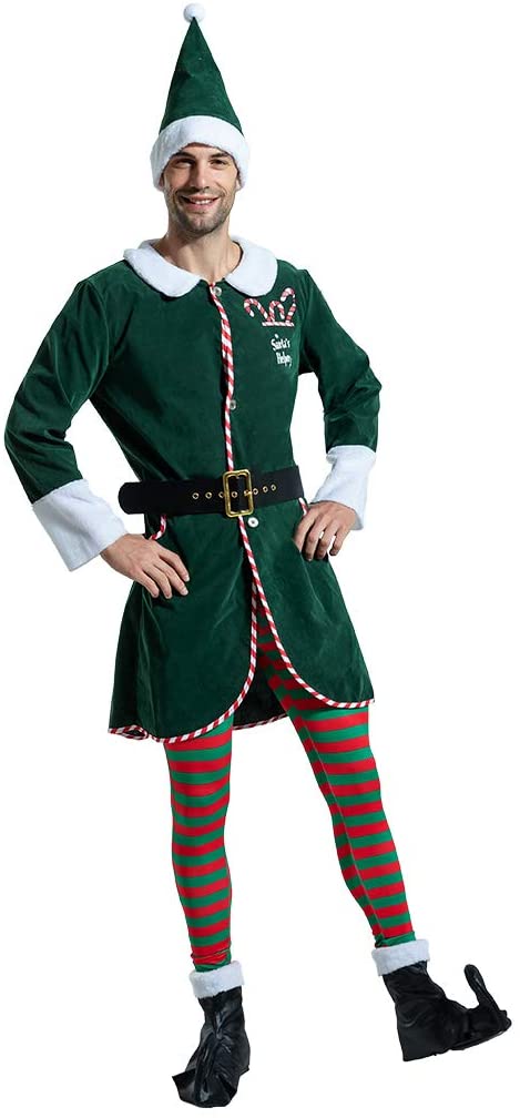 EraSpooky Men Santa Elf Costumes Adult Christmas Claus Suit Fancy Dress ...