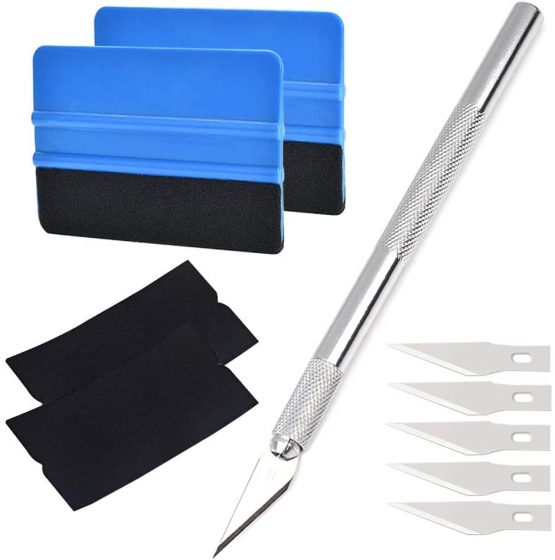 QitinDasen 10Pcs Professional Car Felt Edge Scraper Kit, 4 Inch Vinyl Wrapping Carbon Fiber Felt Edge Squeegee, with Fabric Felt Edge and Craft Trim Tool, for Car Vinyl Scraper Decal Applicator Tool