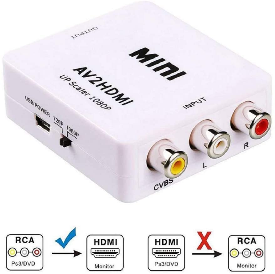 KUYIA 3RCA to HDMI Converter, Composite CVBS 720P 1080P AV to HDMI Adapter with USB Charge Cable