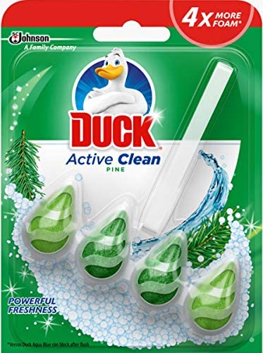 Duck Active Clean Toilet Rim Block, Foaming Toilet Bowl Cleaner, Long-lasting Fragrance,Pine, Pack of 8 (8 x 38.6g)