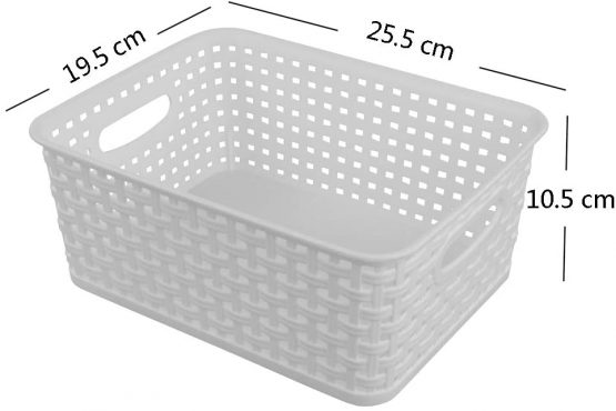 Bblina 6-Pack Small White Plastic Weave Rattan Storage Basket Box - Image 2