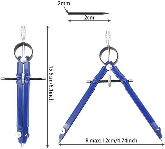 PERFETSELL 2 Pack Professional Compass Math Compass Geometry with Lock Screws and Lead Replacement, Metal Drafting Compass Precision Spring Bow Compass Drawing with Wheel for Woodworking, School - Image 2