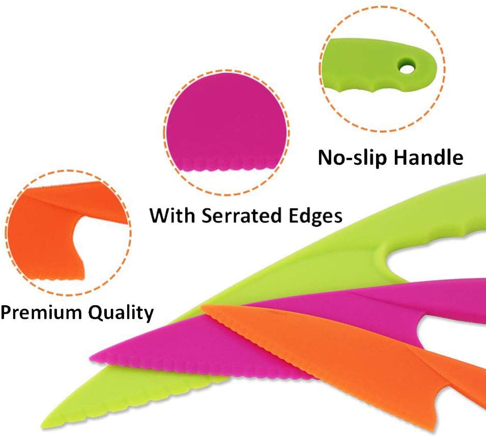 QincLing 9 Pieces Plastic Kid Kitchen Knife Set, Nylon Chef Knife Child-Safe Cooking Knives for Baking Fruit, Bread, Cake, Salad Knife - Image 2