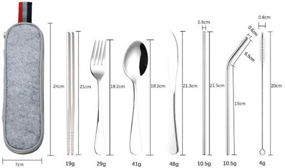 nuoshen Cutlery Set,Portable Stainless Steel Utensils Reusable Travel Camping Cutlery Set Knive/Fork/Spoon/Chopsticks/Straws/Brush/Portable Case(8 Piece) - Image 3