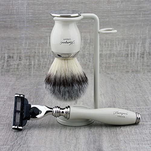 Haryali London Mens Shaving Kit 3 Edge Razor with Synthetic Badger Hair Shaving Brush and Stand Perfect Set for Men - Image 2