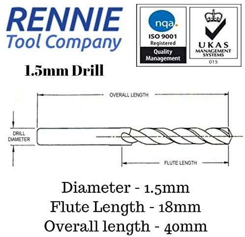 Rennie Tools - 10pc 1.5mm HSS Gold Cobalt Jobber Drill Bit Set for Stainless Steel Hard Metals, Aluminium, Cast Iron, Copper - Image 2