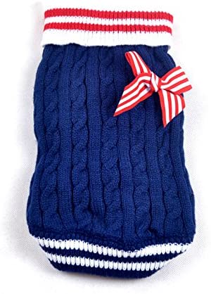 SMALLLEE_LUCKY_STORE Small Dog Sweater Navy Knitwear Cat Jumper Puppy Pet Clothes Bowknot Blue L