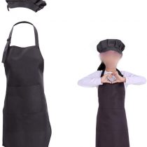 CWFUN 2 Pieces of Kids-Children Bule Apron and Chef Hat,Aprons for Kids-Boys Girls Adjustable Aprons-Children Kid's Kitchen Cooking and Baking Wear(5-13 Years Old) (Baby Blue-1Set, Large)