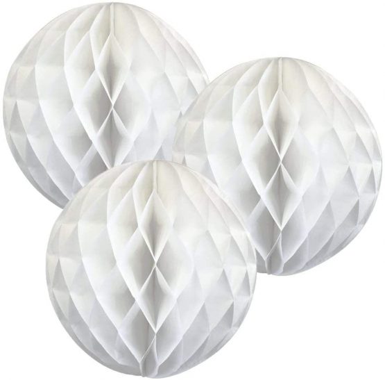 8"(20CM) Paper Honeycomb Balls (Pack of 3) Several Colours Available (White)