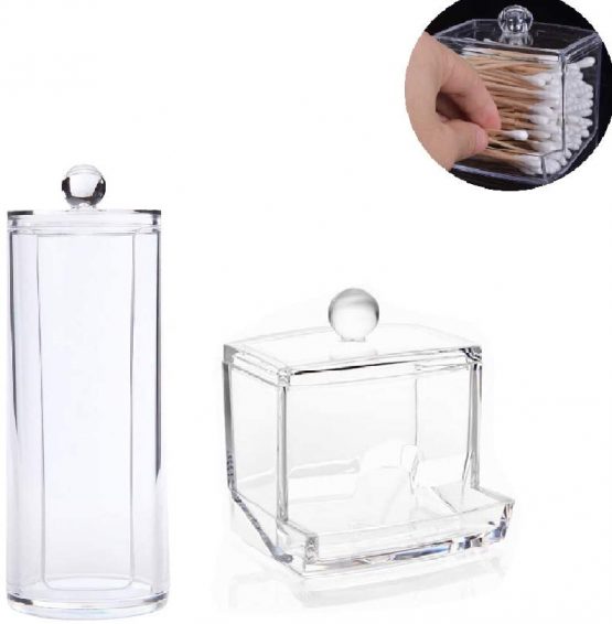 Cotton Pads Holder Makeup Organizer，Cotton Pad Dispensers Cotton Pads Holder & Cotton Buds Container Makeup Organizer Transparent Sponge Box（2 Pcs）