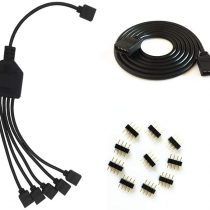 4 Pins Black RGB LED Splitter Cable LED Strip Connector 5 Way Splitter Y Splitter for One to Five RGB 5050 3528 LED Light Strips with,1m RGB Wire，10x Male 4 Pin Plugs Splitter Cable