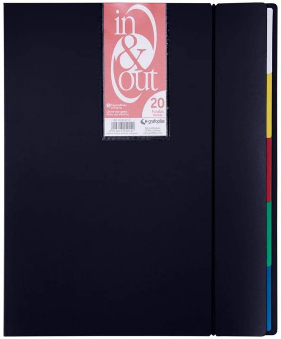 Grafoplás 39402010 - Folder, 20 Sleeves, in & Out System, A4, Black, 4 Units