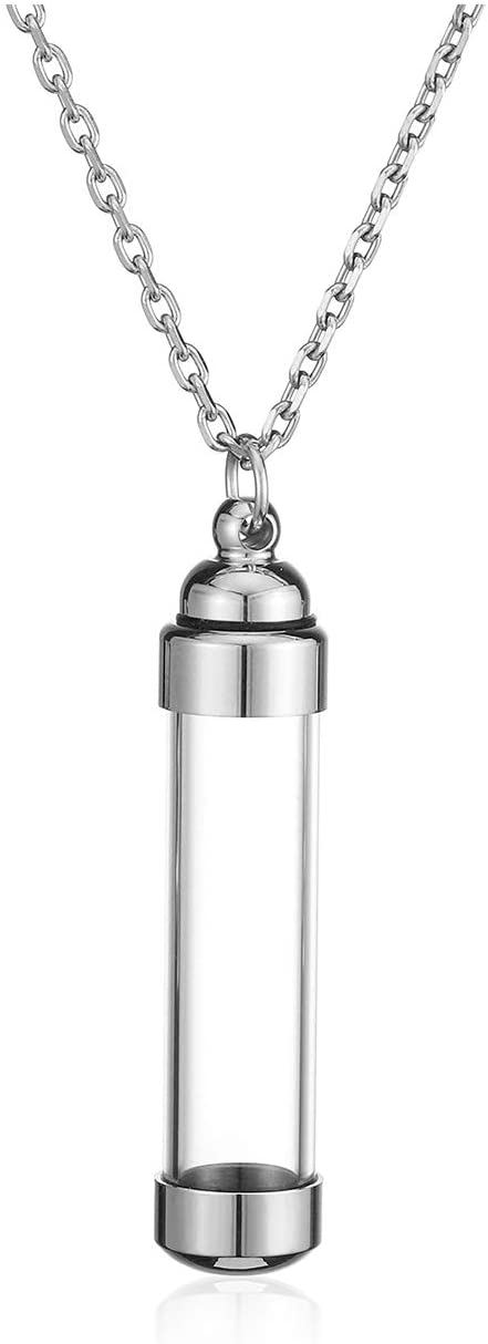 Jovivi Silver Cremation Jewellery for Ashes Keepsake Necklace Memorial Stainless Steel Acrylic Cylinder Urn Pendant Necklace for Women Men