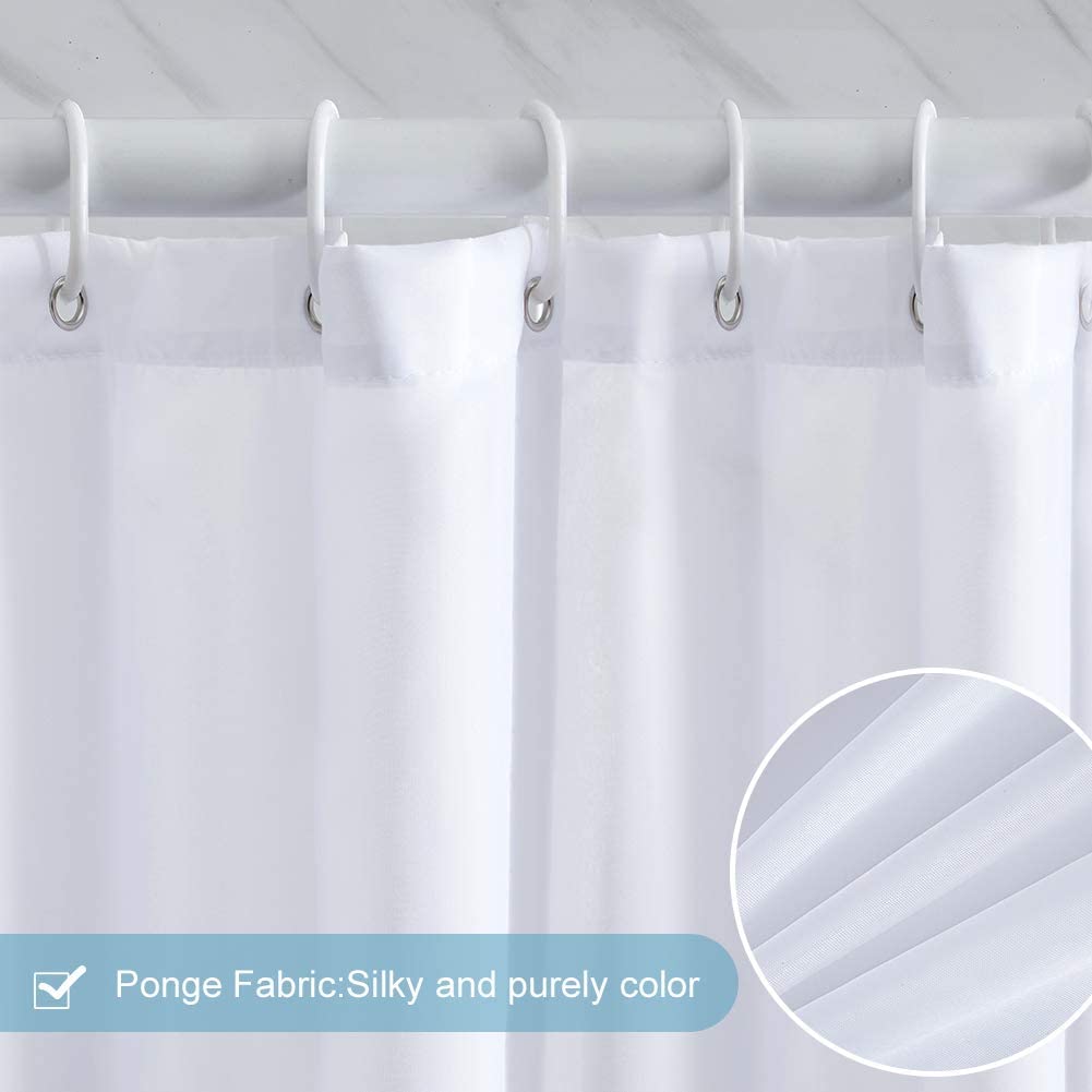 Furlinic Shower Curtain Mould Proof Resistantand Waterproof Washable Polyester Fabric White Bath Curtains with Weight Tape 6 Hooks for Wetroom 33x72 Inch - Image 2