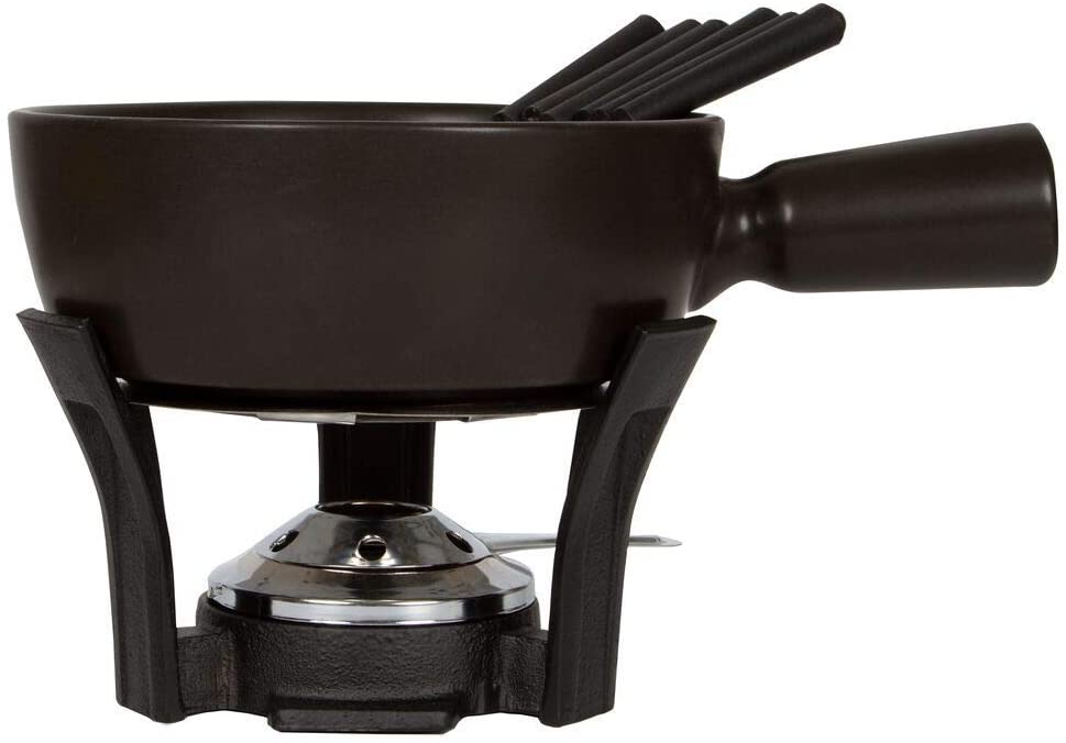 Boska Fondue Set Nero / Fondue Pan with 6 Forks / Cast Iron Base / Ceramic Pan / Black / 33.8 fl oz, Brown/Silver/Black