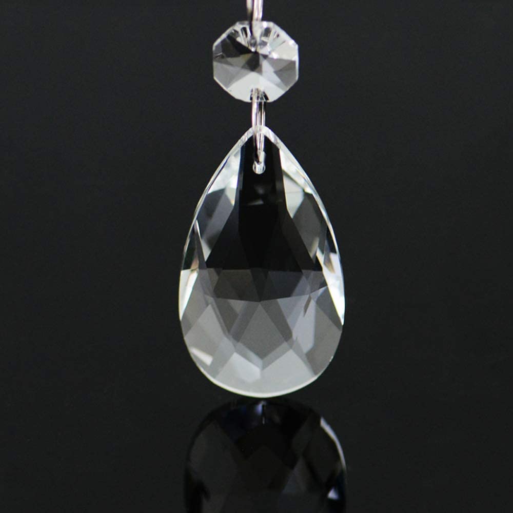 JaneYi (12 Pack) 48mm Teardrop Crystal Pendant Clear Crystal Glass Chandelier Prism Sun Catcher Parts with 12 Octagonal Beads and Connecting Rings for Lamp Vase Garden Party Christmas Wedding Decor - Image 4