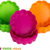 Webake 12 Pcs Tart Tins Mini Quiche Dishes Silicone Tart Mould Non-Stick Round Fluted Flan Pan Pie Tin Cake Baking Tray Multi Colour 8x2.2cm / 3.14"x0.86