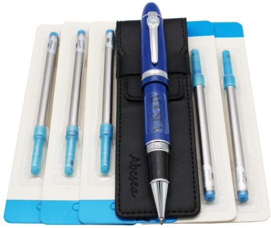 Abcsea 1PCS Heavy Big Rollerball Pen 159 and 5PCS Blue Ink Rollerball Pen Refills, Spiral Ballpoint Pen Refills with Cover, Medium Point - Blue Pen and Blue Spiral Refills (0.7MM)