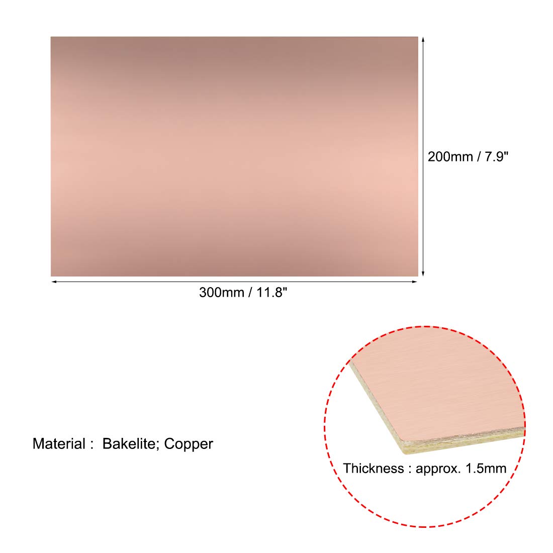 sourcing map Single-Sided Copper Clad Laminate PCB Circuit Board, Bakelite 300x200mm 11.81x7.87 Inch - Image 3