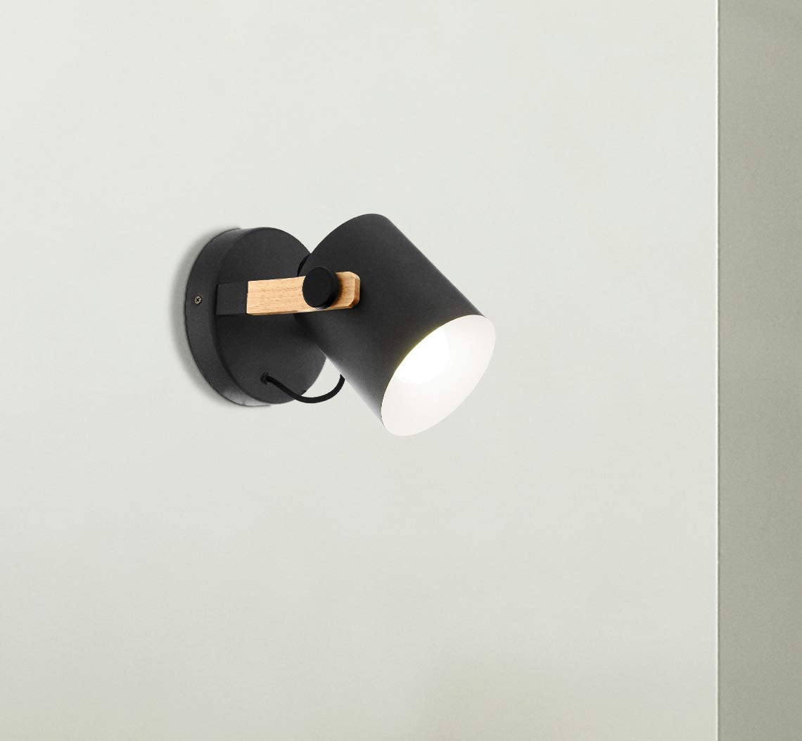 Eglo Wall Lamp Hornwood, 1-Light Vintage Wall Light in Industrial Style, Retro Lamp Made of Steel and Wood, Colour: Black - Image 2