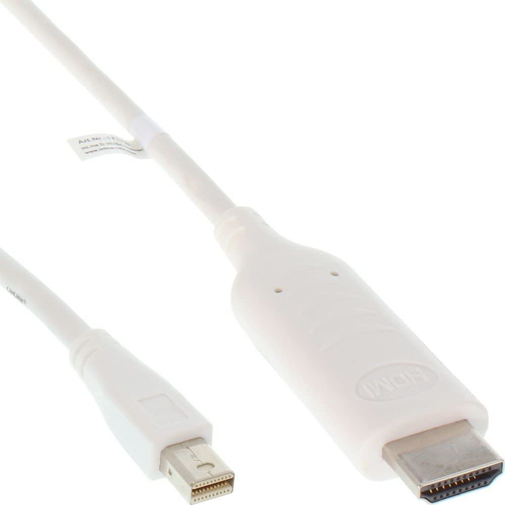 InLine Mini DisplayPort zu HDMI Konverter Kabel, weiß, 2m, mit Audio, White, 2 Meters