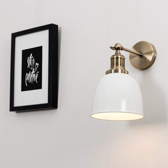 Retro Style Antique Brass Adjustable Knuckle Joint Wall Light with a Gloss Cream Dome Shade - Image 3